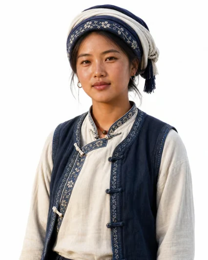 Indigo vest, white ground