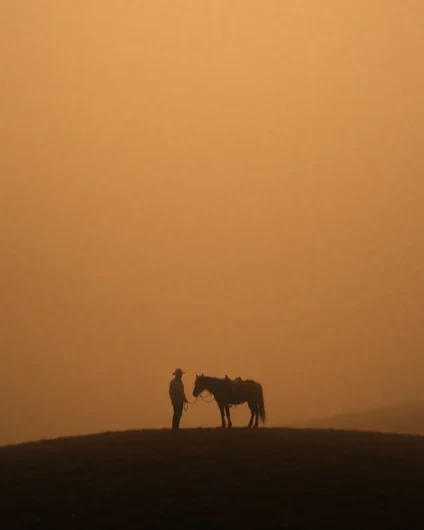 Rider in dust haze