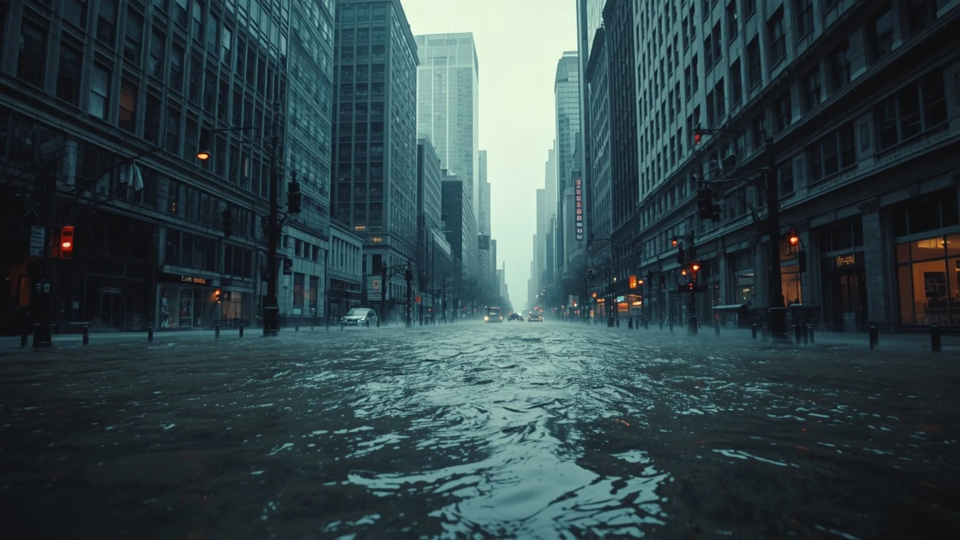 Flooded avenue, waterline
